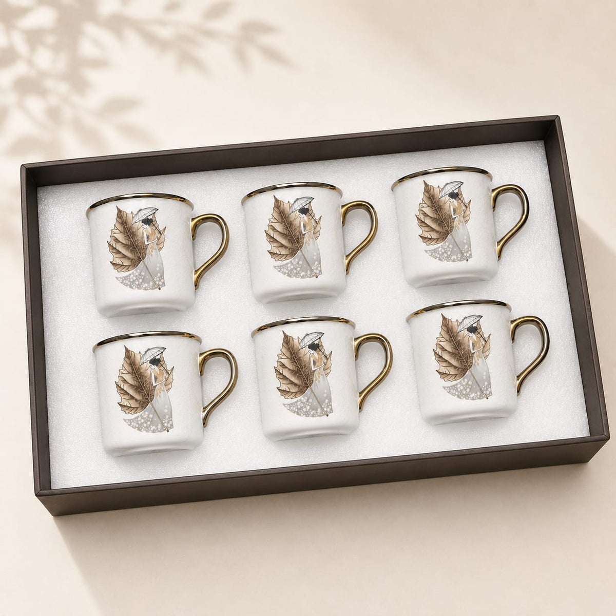 Rose gold lady leaf mug set