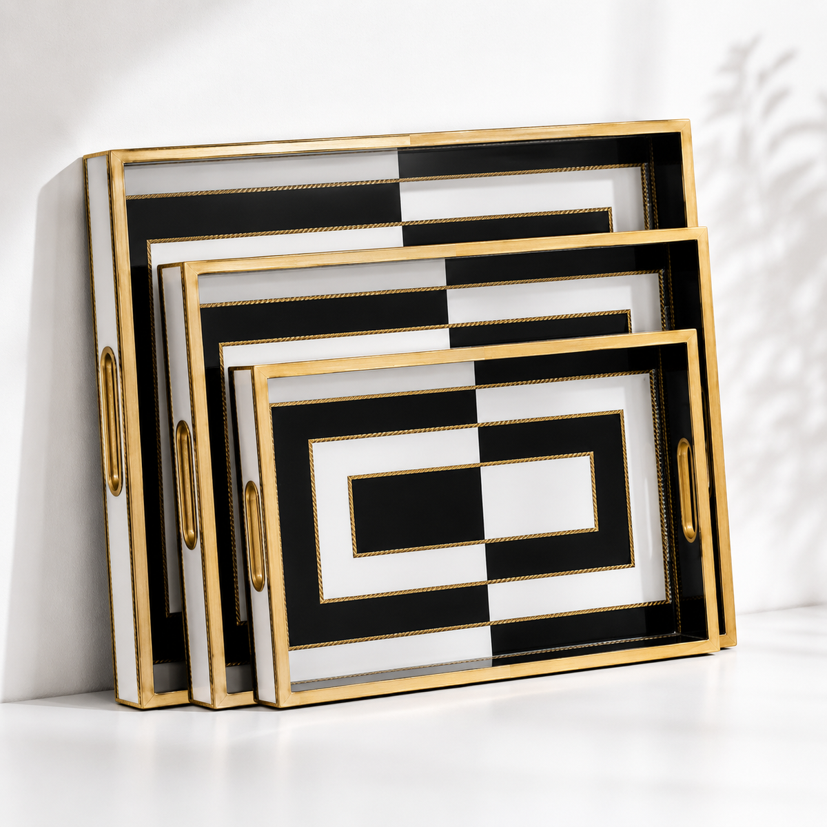 Golden Noir Geometry 3Pcs Tray Set