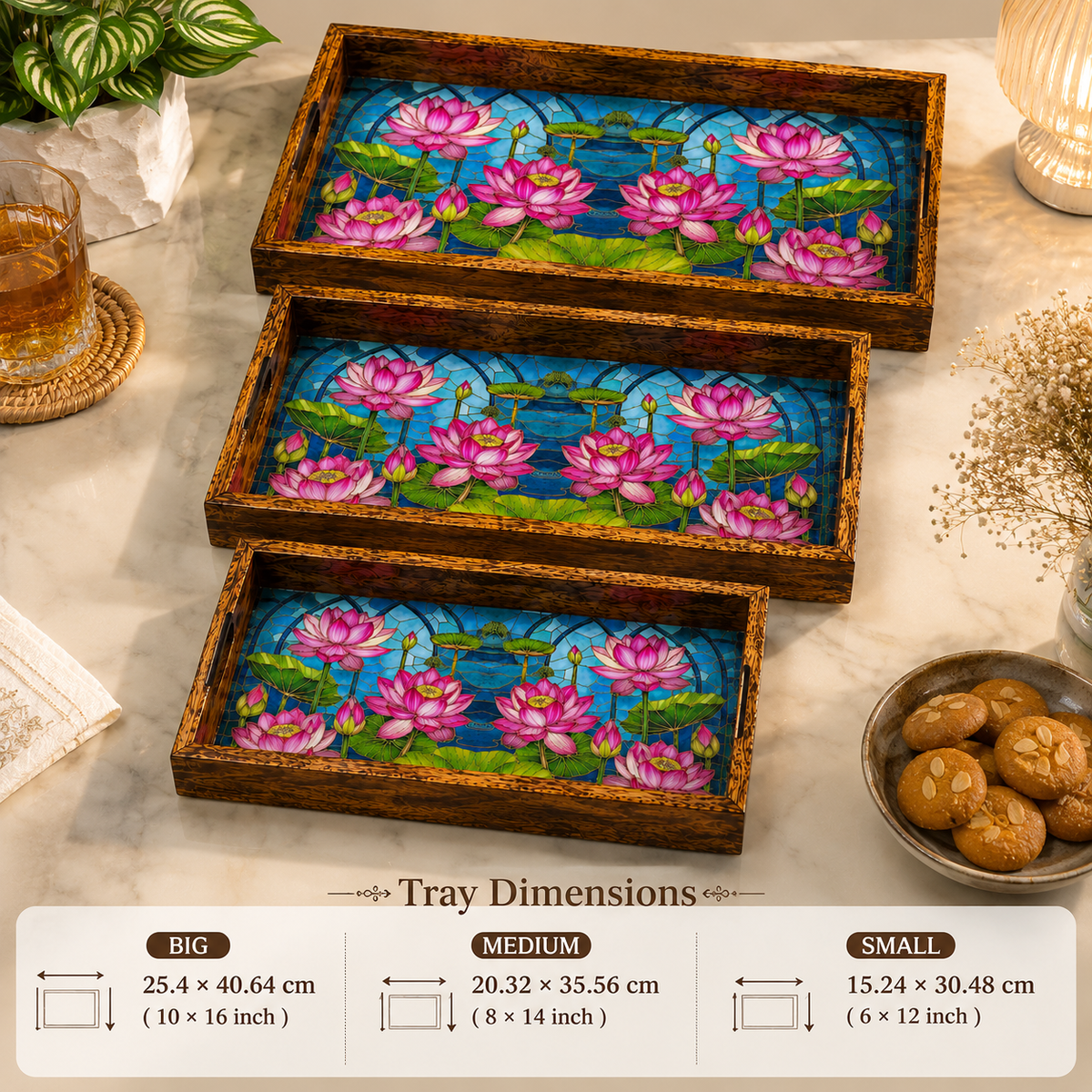 Azure Lotus Bloom 3Pcs Tray Set