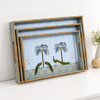 Golden Blue Palm 3Pcs Tray Set