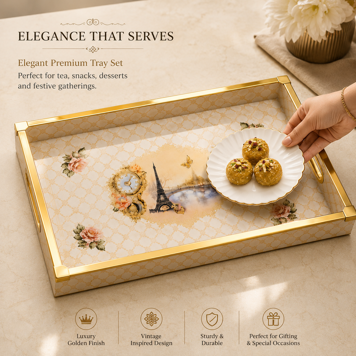 Golden Paris Heritage 3Pcs Tray Set