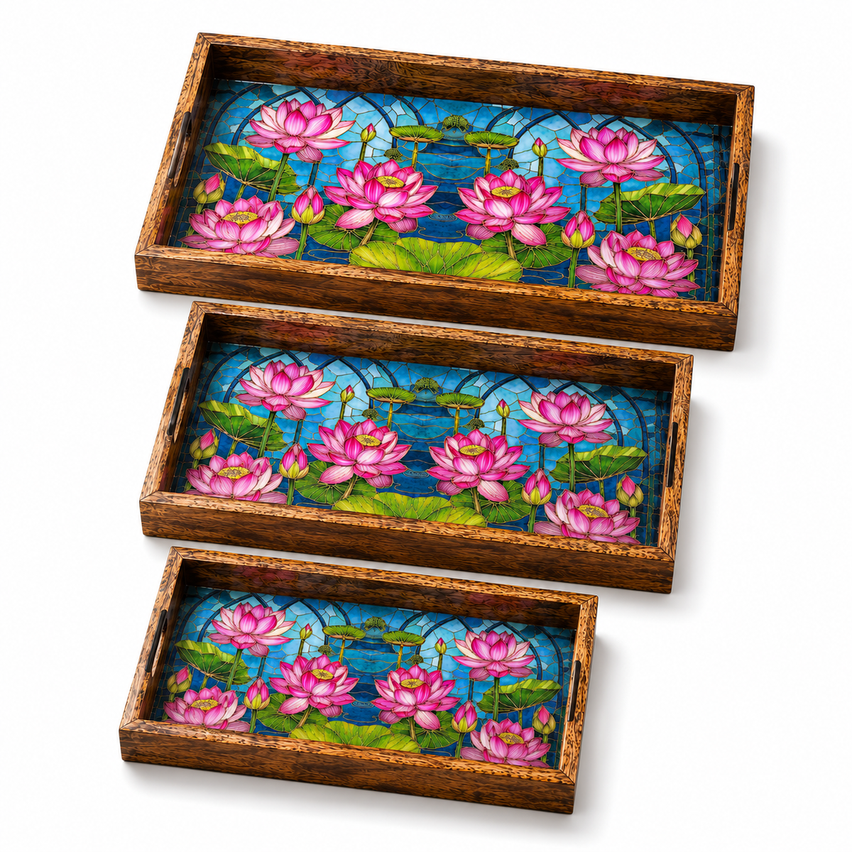 Azure Lotus Bloom 3Pcs Tray Set