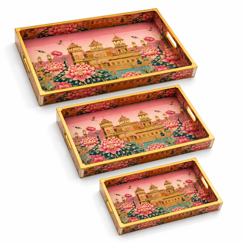 Rajwada Golden 3Pcs Tray Set