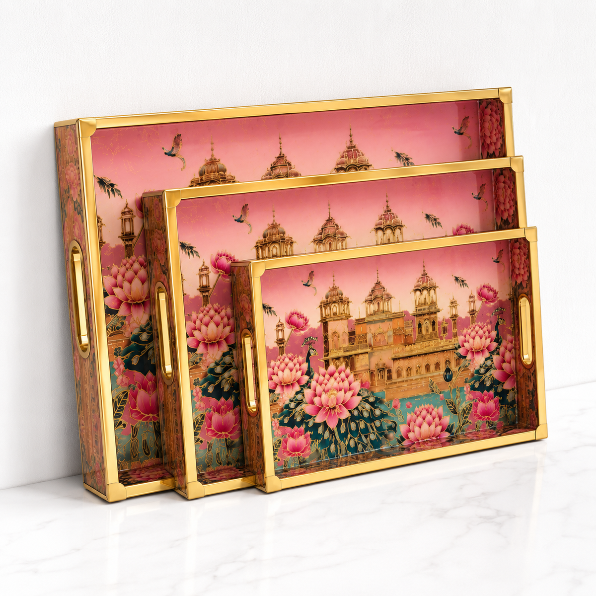 Rajwada Golden 3Pcs Tray Set