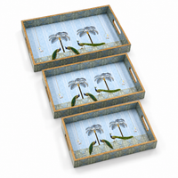 Golden Blue Palm 3Pcs Tray Set