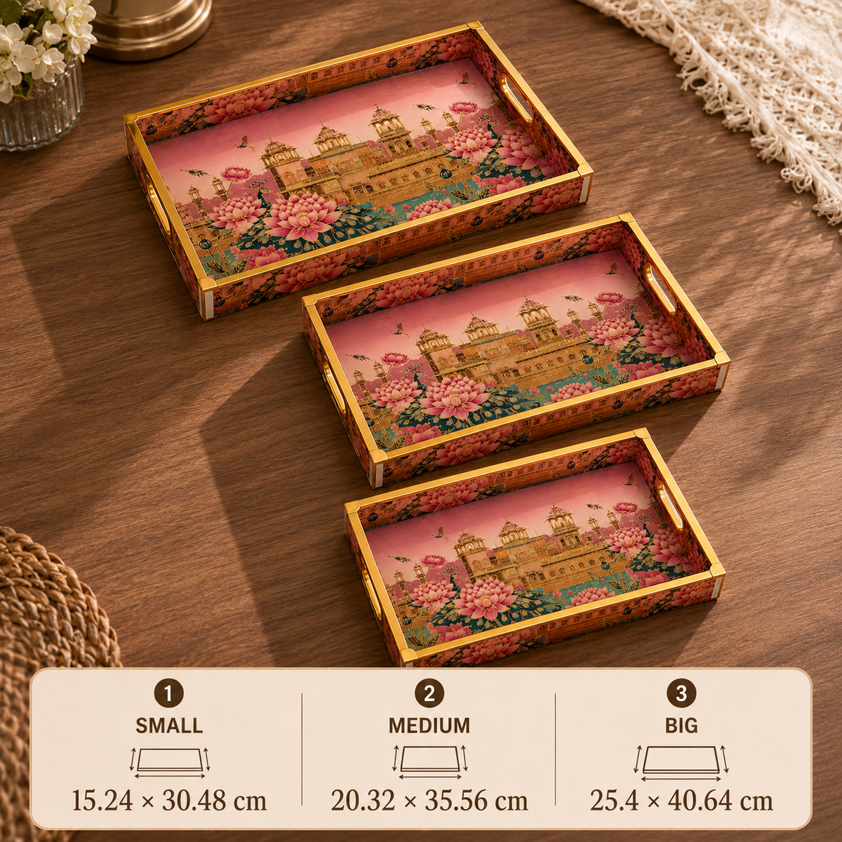 Rajwada Golden 3Pcs Tray Set