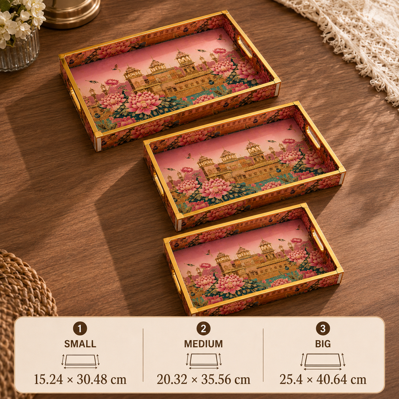 Rajwada Golden 3Pcs Tray Set