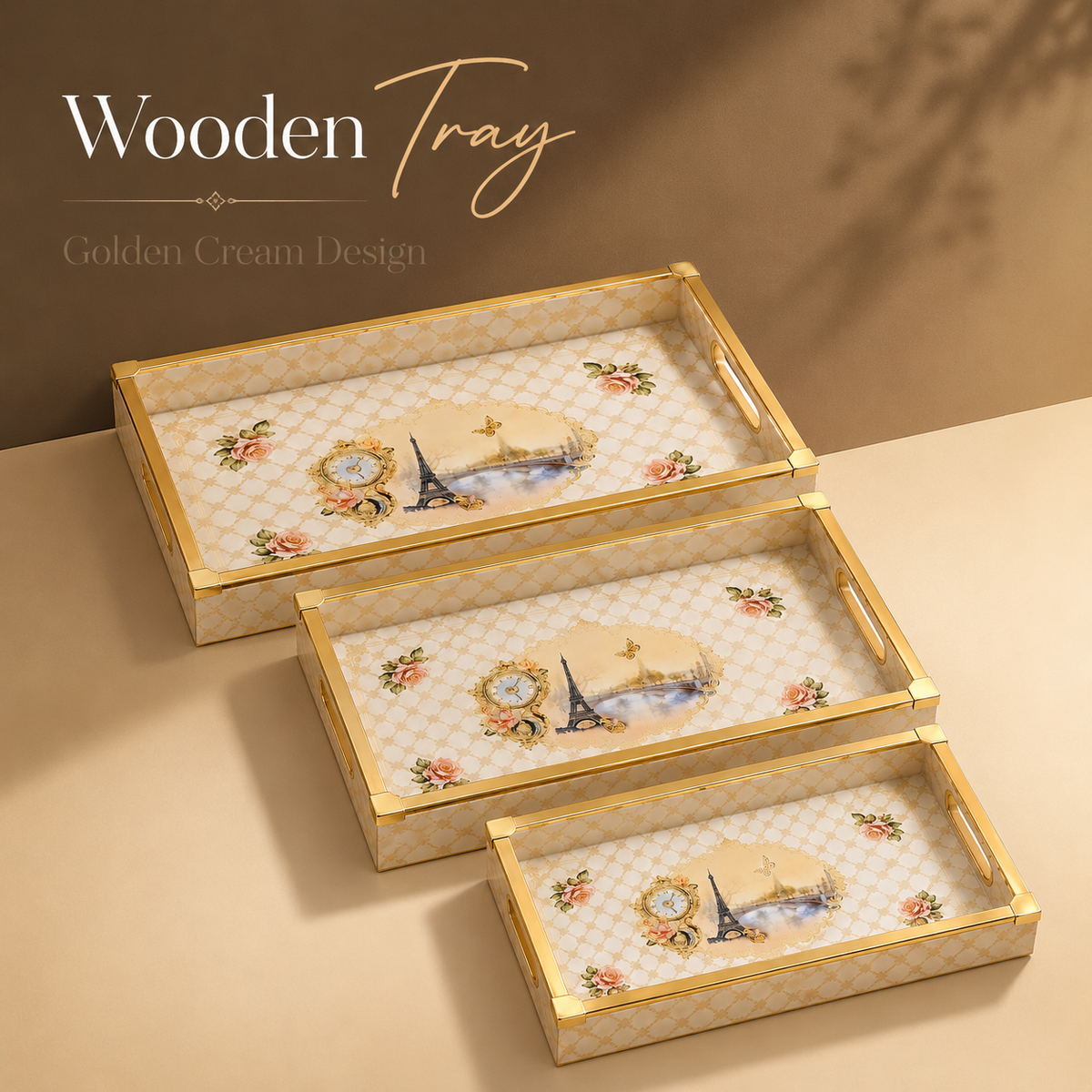 Golden Paris Heritage 3Pcs Tray Set