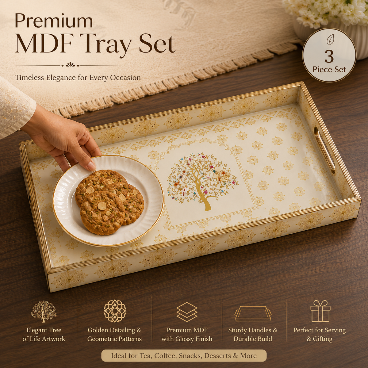 Golden Royale Tree 3Pcs Tray Set