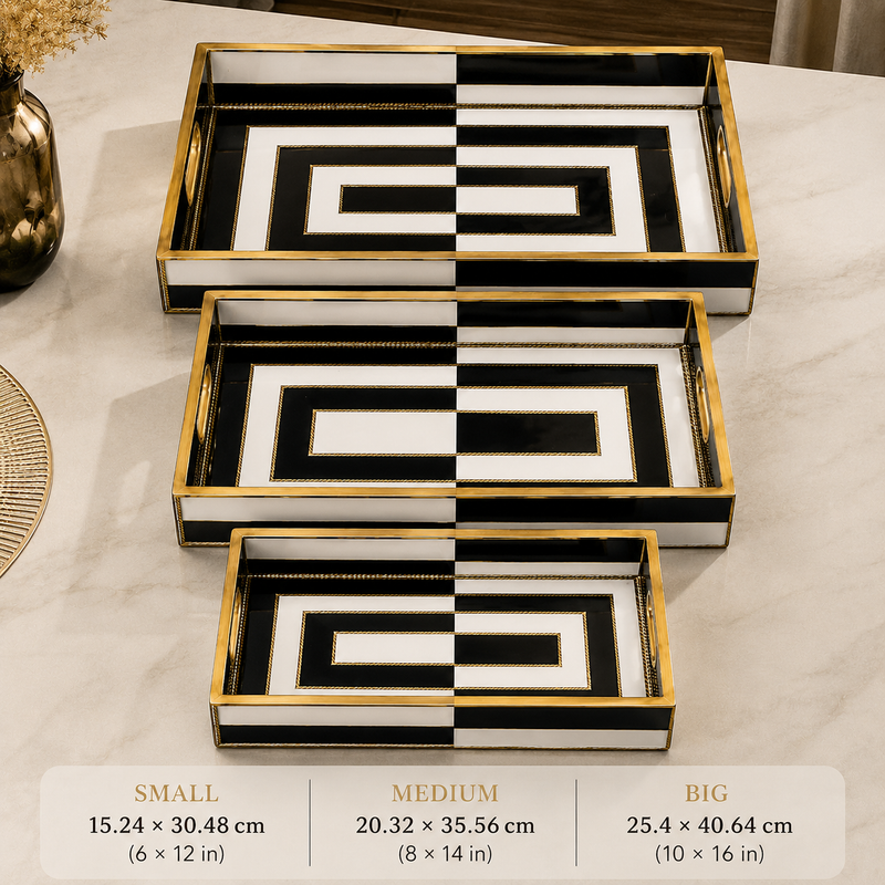 Golden Noir Geometry 3Pcs Tray Set