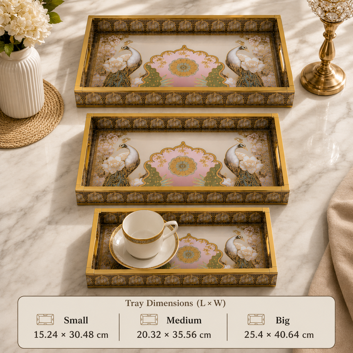 Royal Peacock Heritage 3Pcs Tray Set