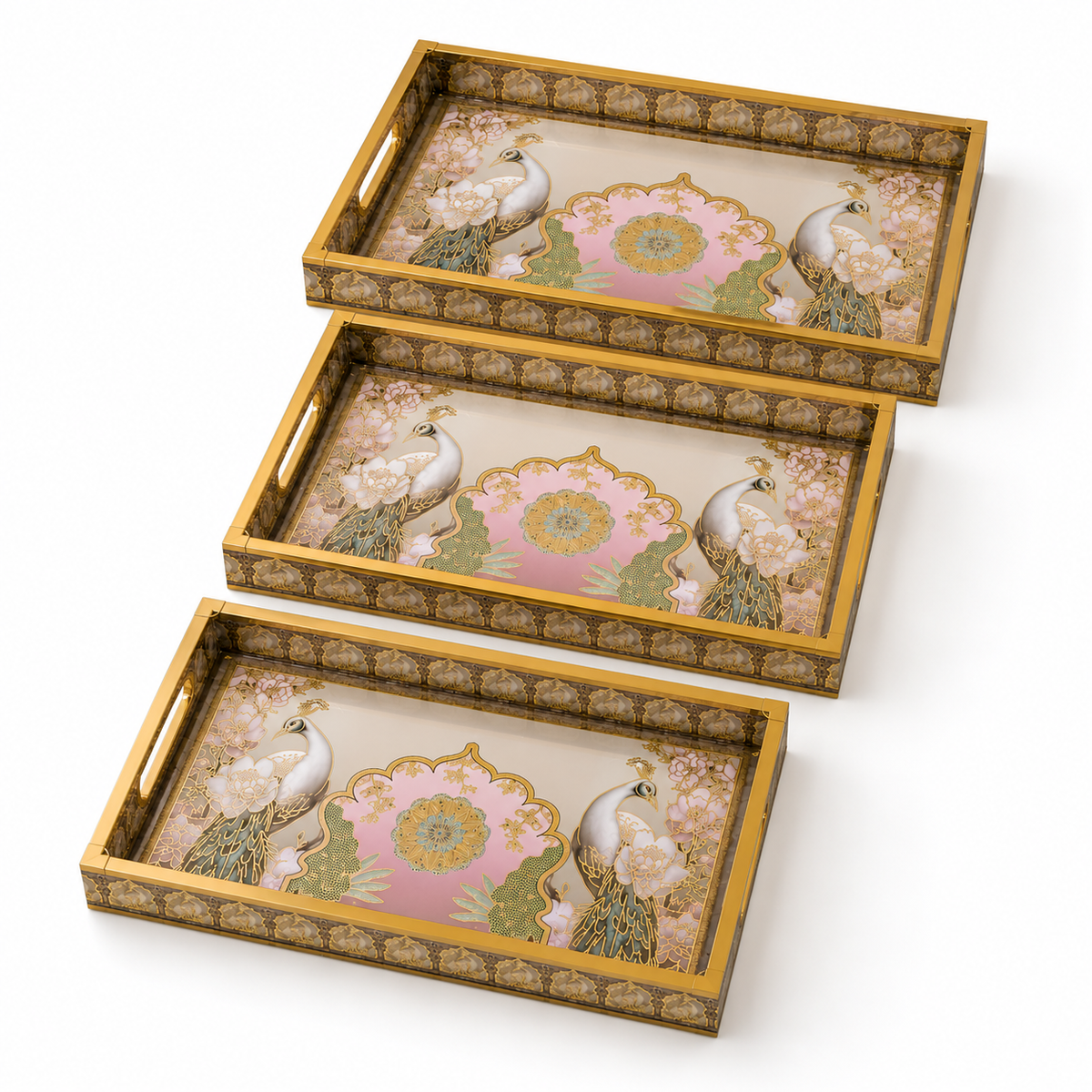 Royal Peacock Heritage 3Pcs Tray Set