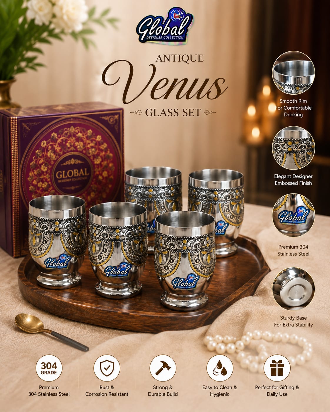 Antique Venus Glass set ( 6pcs )
