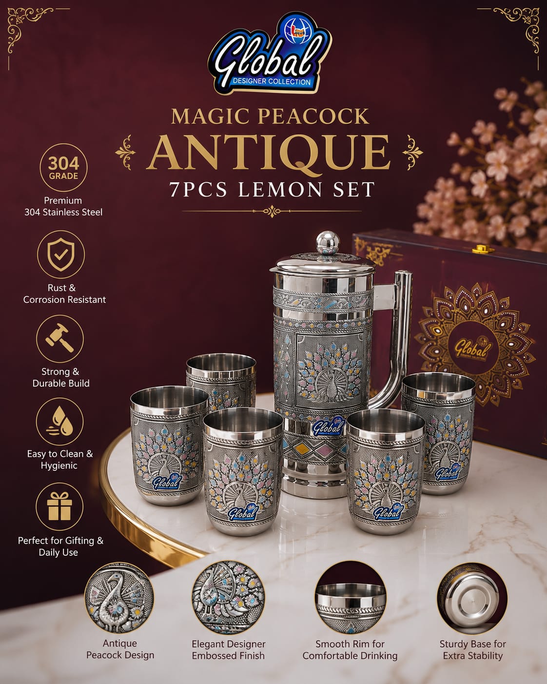 Magic peacock antique lemon set (7pc set)