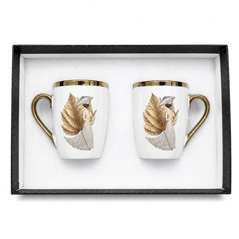 24k rose gold plated lady leaf milk mug - set of 2
