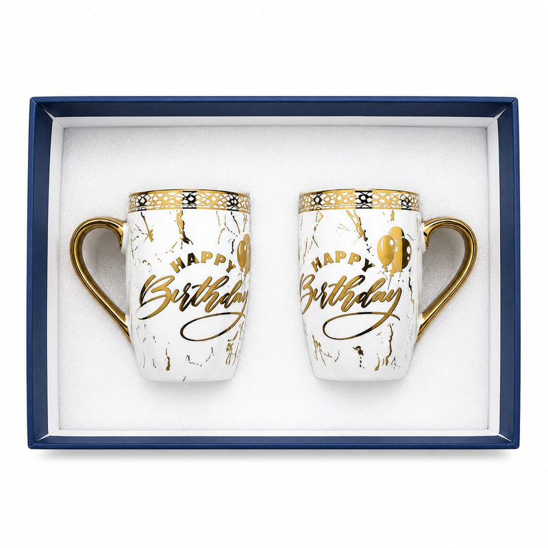24k Gold Plated Happy Birthday milk mug -  set of 2