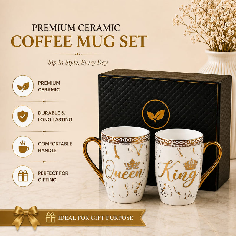 24k Gold Plated King Queen milk mug - set of 2