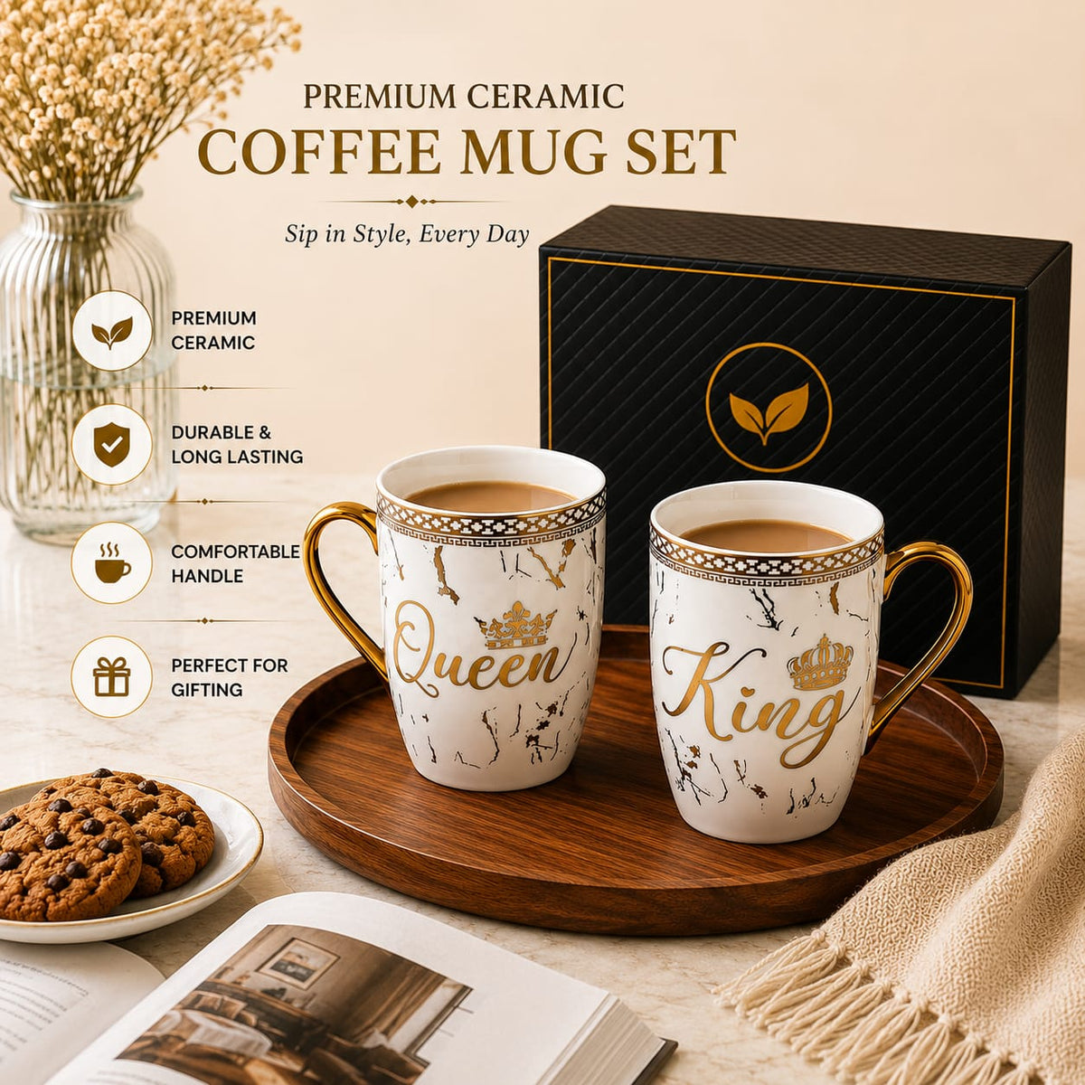 24k Gold Plated King Queen milk mug - set of 2