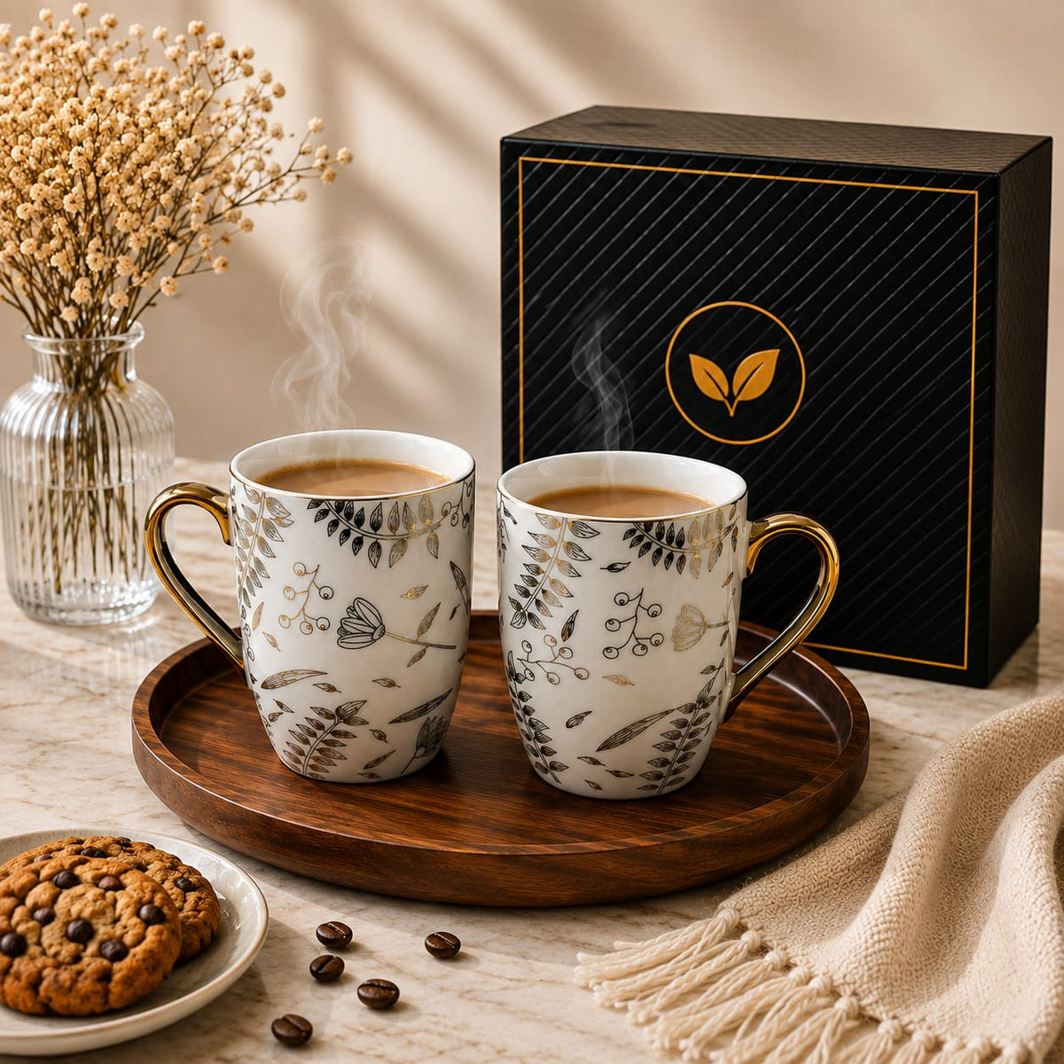 24k Gold Plated Multileaf milk mug - set of 2