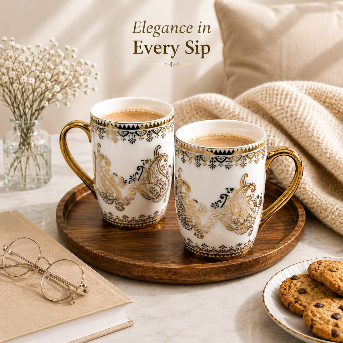 24k Gold Plated Mandala milk mug - set of 2