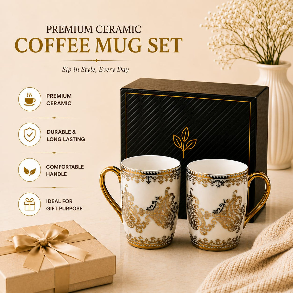 24k Gold Plated Mandala milk mug - set of 2