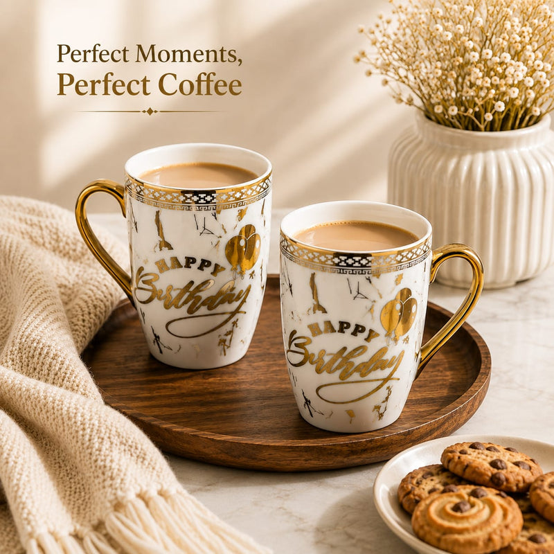24k Gold Plated Happy Birthday milk mug -  set of 2
