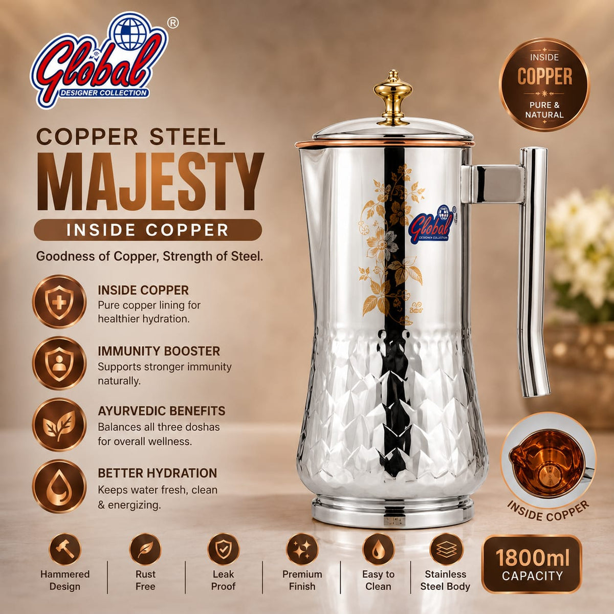 Magesty Stone Copper steel jug - 1800 ml