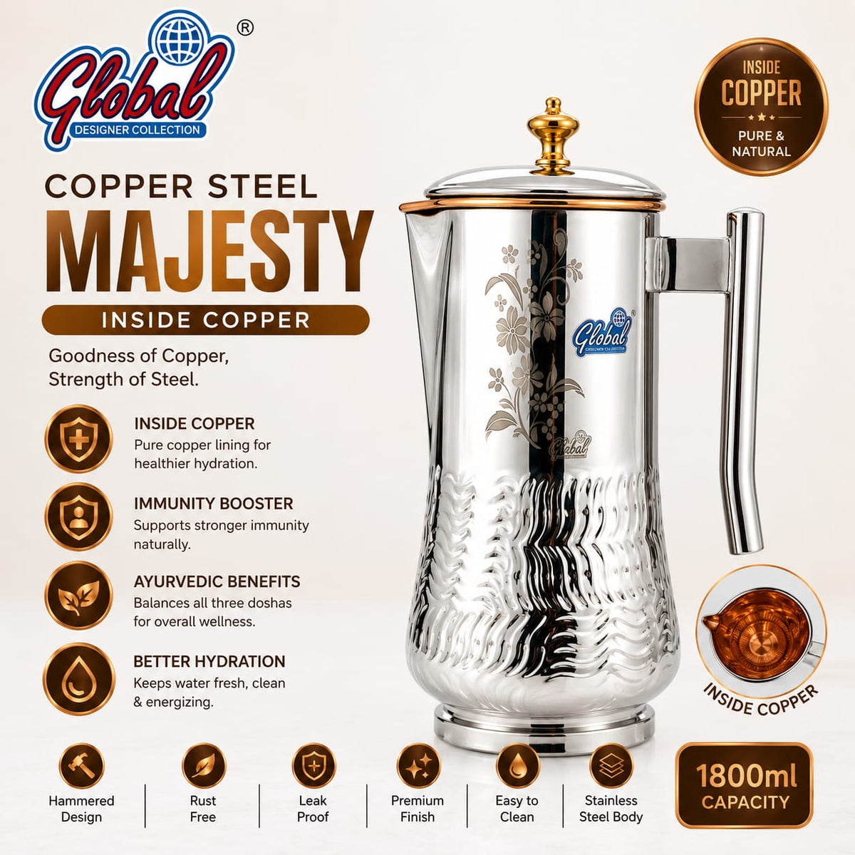 Magesty Leaf Copper steel jug - 1800 ml