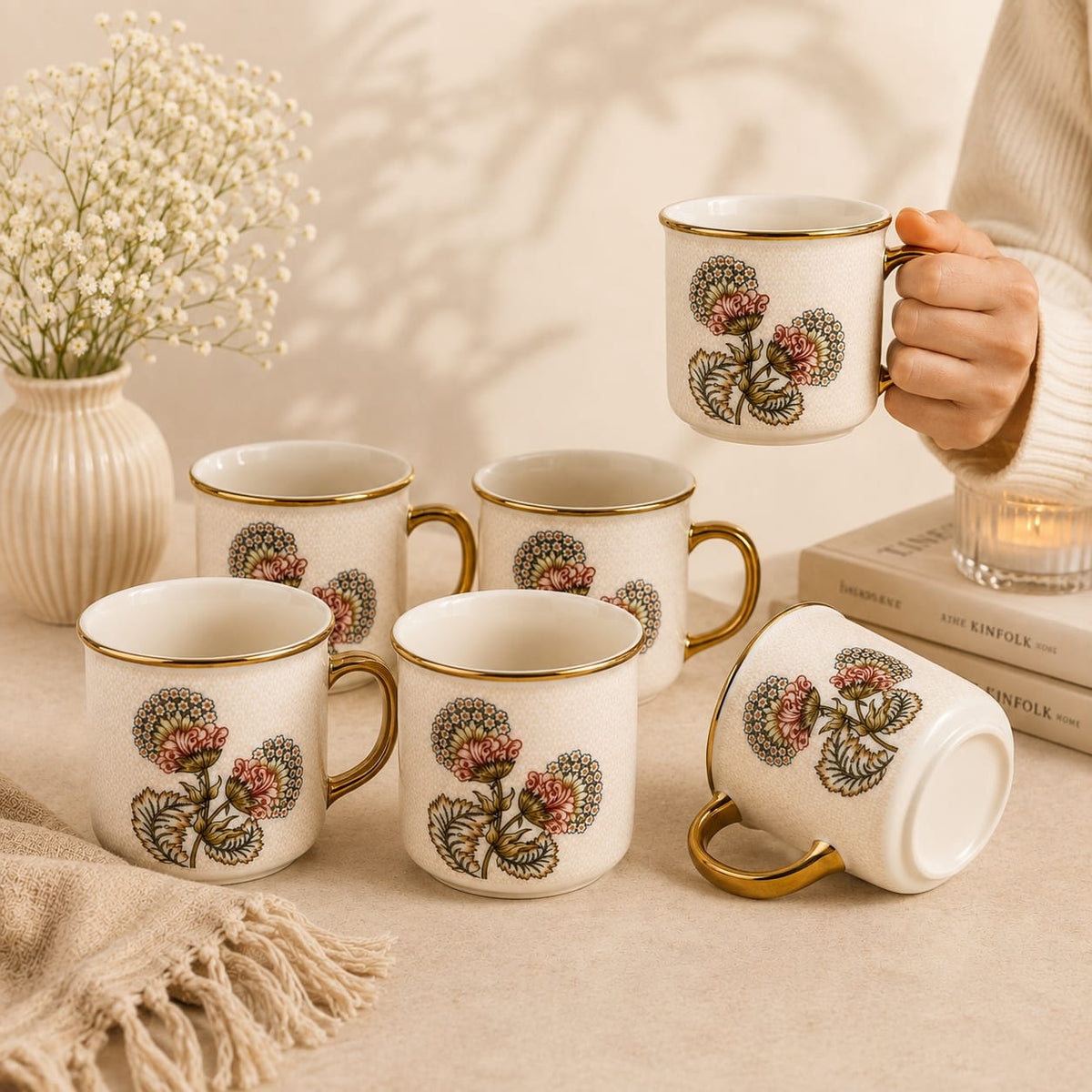 Gold dual flower mug set