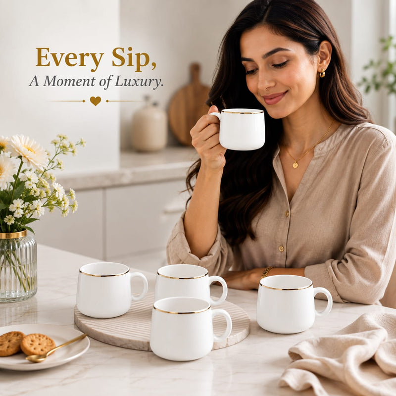 Gold rim line mug set