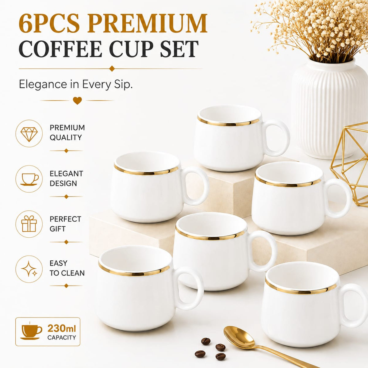 Gold rim line mug set