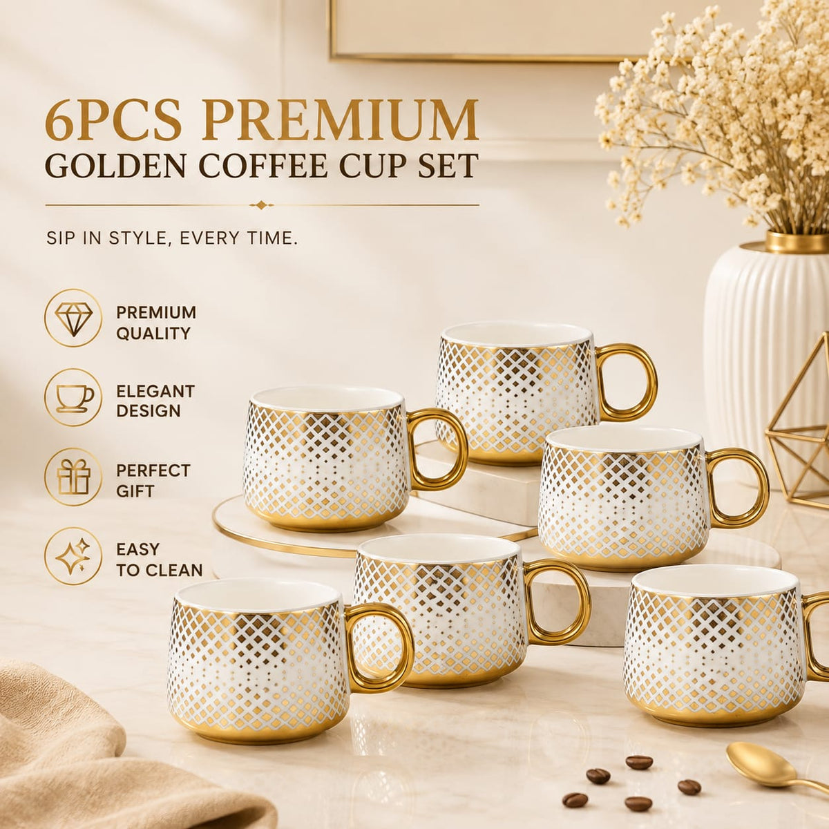 Gold grid mug set