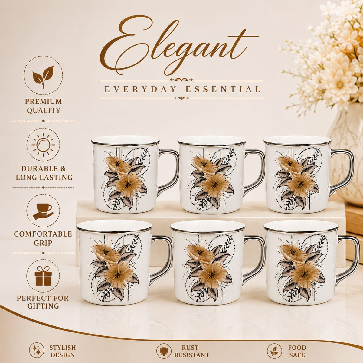 Platinum floral mug set