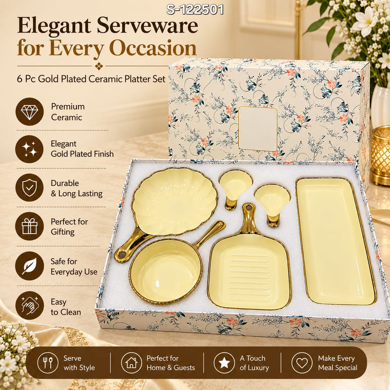 6 Pc Gold Plated Ceramic Platter Set