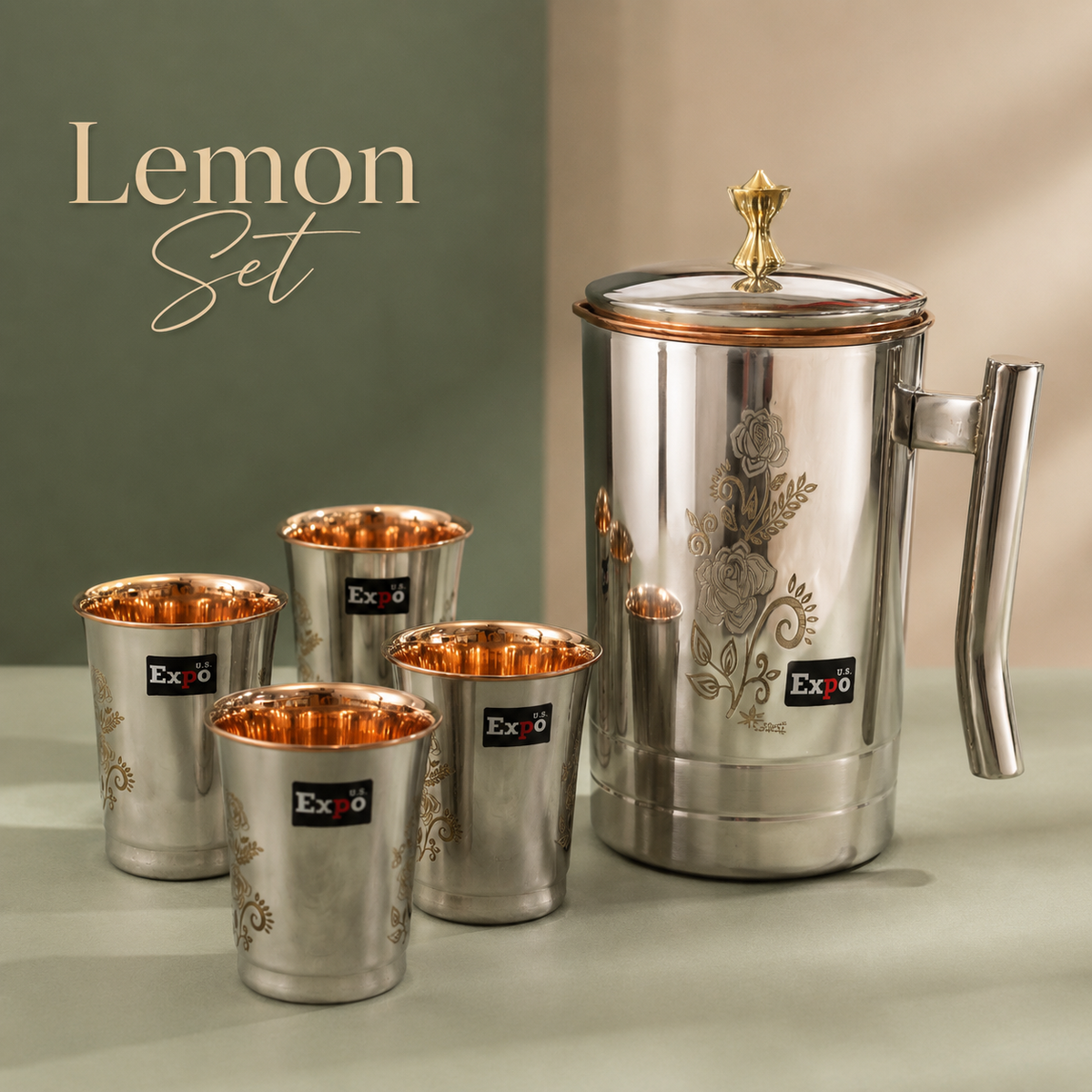 Floral Copper Touch Stainless Steel Lemon Set